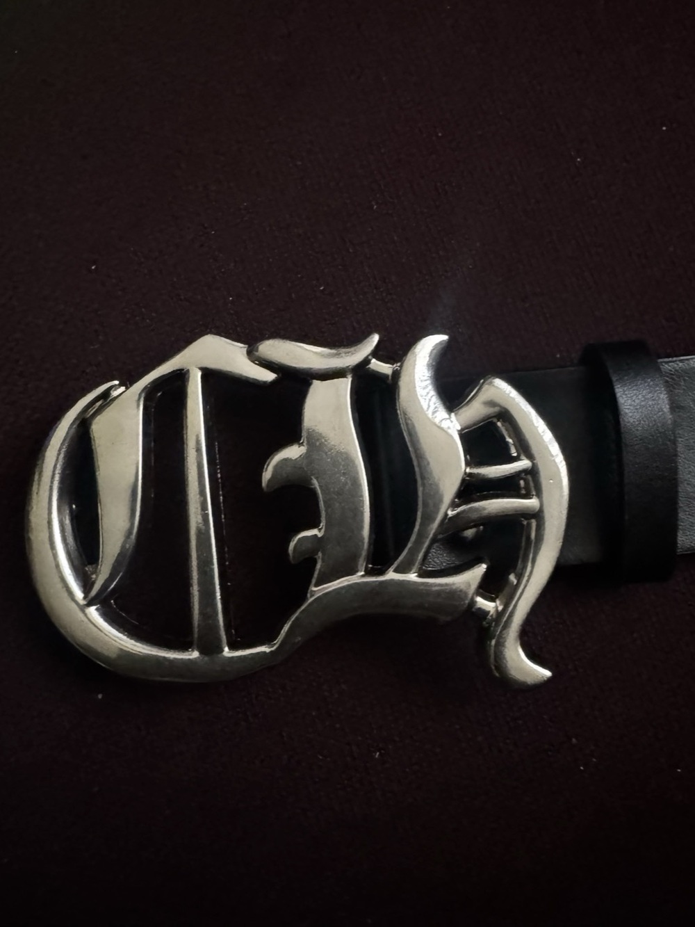 Chrome heart inspired leather Belt in Black & Silver